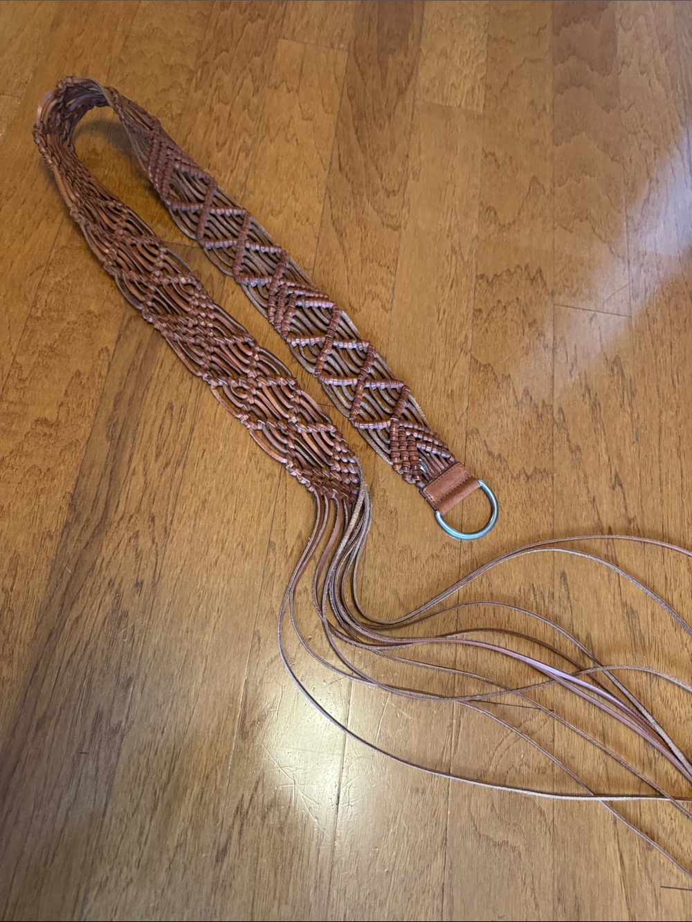 Woven Fringe Leather Waist Belt - Brown